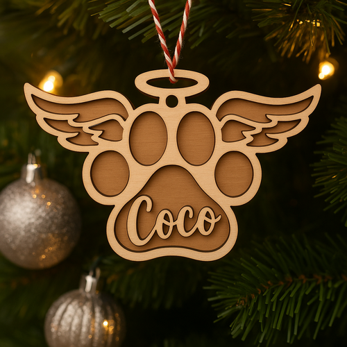 Personalised Angel Paw Bauble – Memorial Christmas Decoration