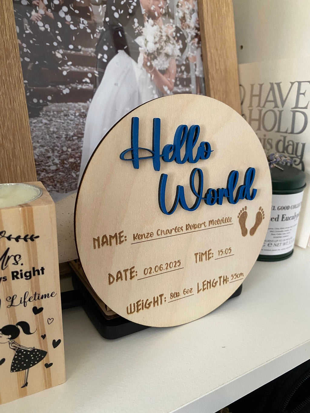 Personalised “Hello World” New Baby Birth Announcement Plaque