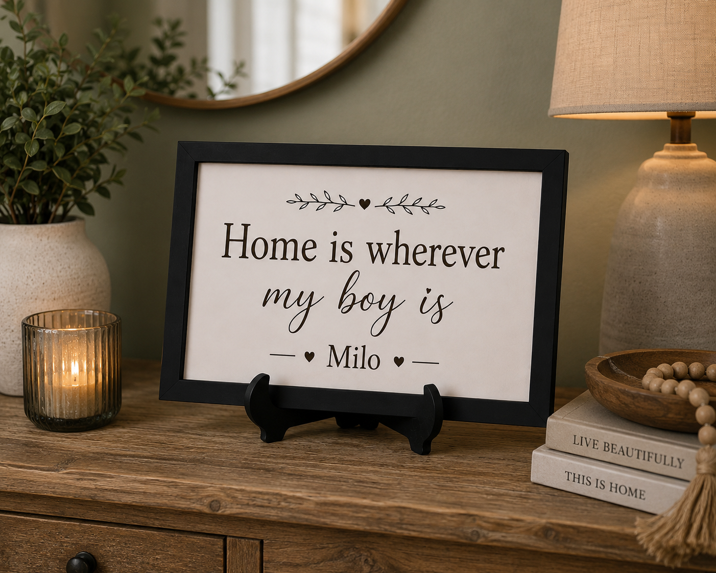 Personalised “Home Is Wherever My Boy Is” Framed Sign