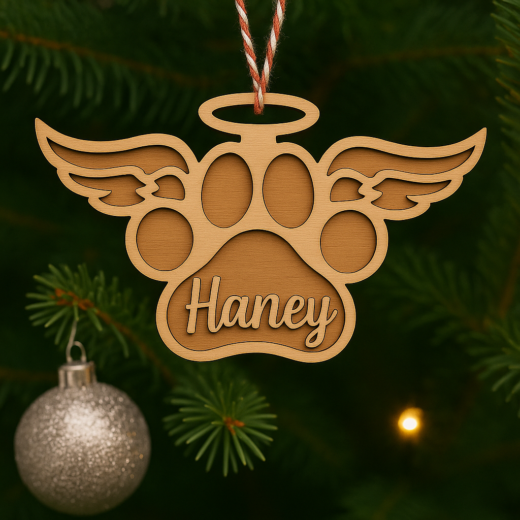 Personalised Angel Paw Bauble – Memorial Christmas Decoration